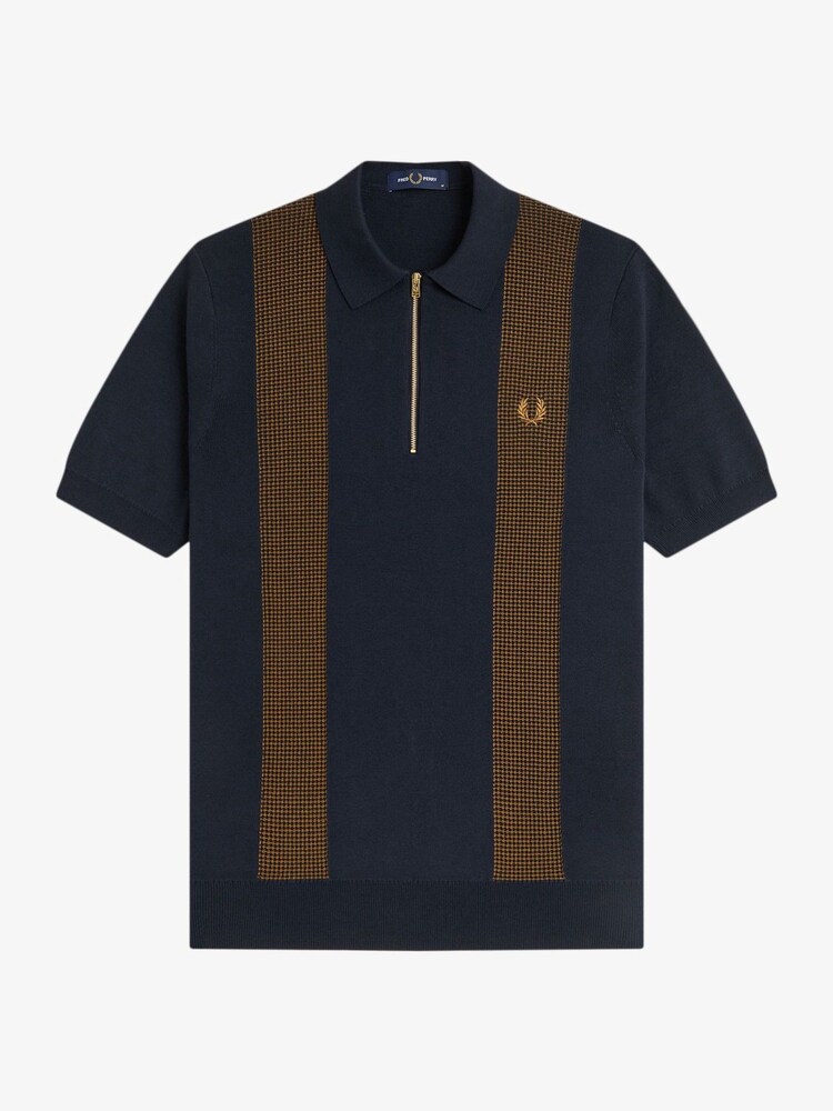 Fred Perry Blue Panel Detail Knitted Polo Shirt - Image 5 of 5
