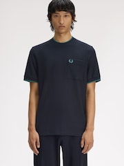 Fred Perry Blue Pocket Detail Pique T-Shirt - Image 1 of 5