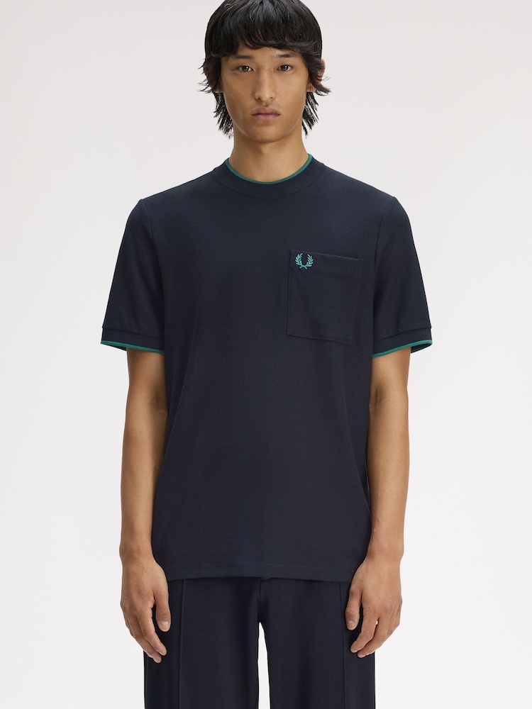 Fred Perry Blue Pocket Detail Pique T-Shirt - Image 1 of 5
