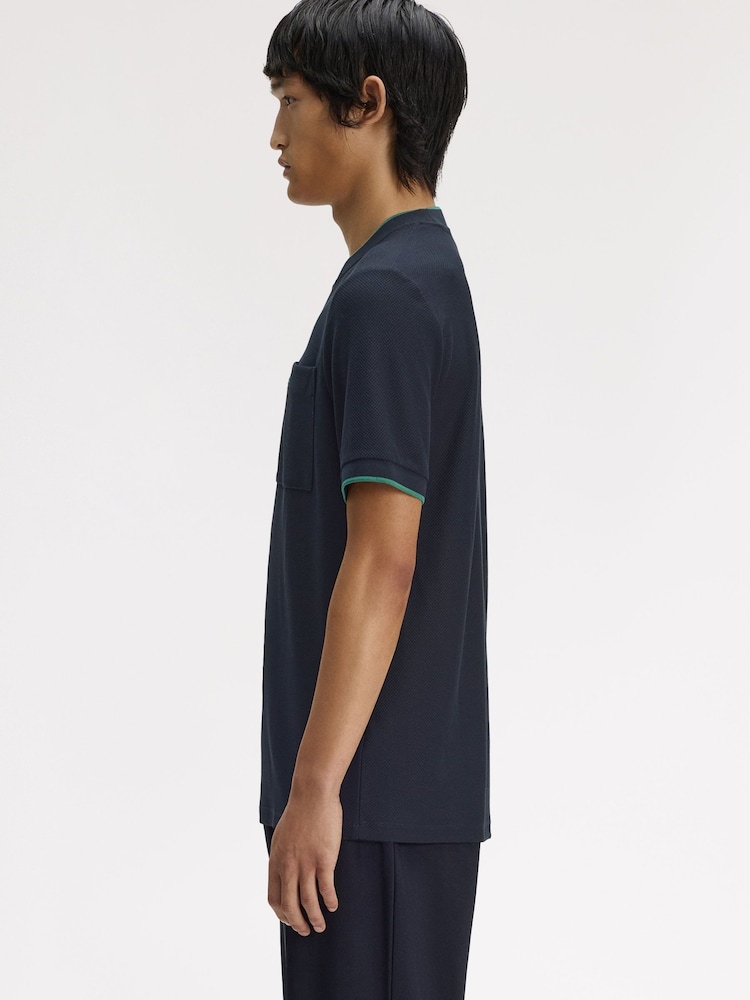 Fred Perry Blue Pocket Detail Pique T-Shirt - Image 2 of 5