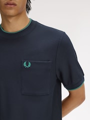 Fred Perry Blue Pocket Detail Pique T-Shirt - Image 3 of 5