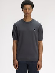 Fred Perry Grey Cotton Knitted T-Shirt - Image 1 of 5