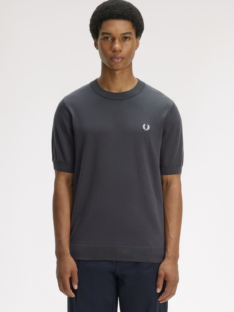 Fred Perry Grey Cotton Knitted T-Shirt - Image 1 of 5