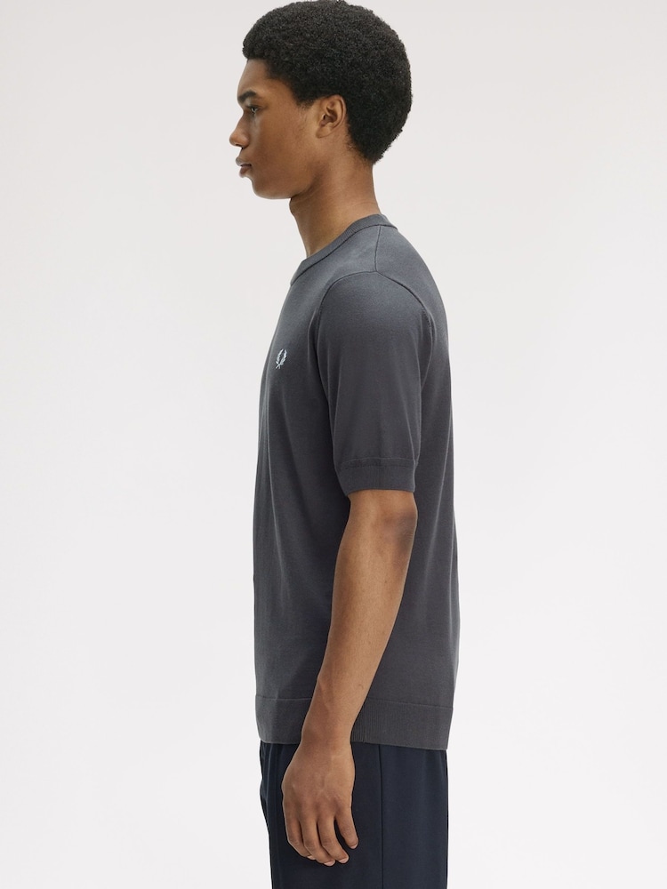 Fred Perry Grey Cotton Knitted T-Shirt - Image 2 of 5