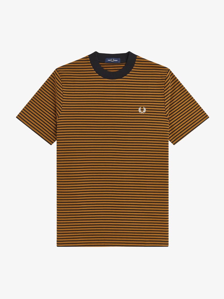 Fred Perry Brown Fine Stripe Heavy Weight T-Shirt - Image 1 of 1