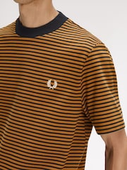 Fred Perry Brown Fine Stripe Heavy Weight T-Shirt - Image 3 of 5