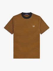 Fred Perry Brown Fine Stripe Heavy Weight T-Shirt - Image 4 of 5