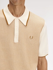 Fred Perry Cream Tonic Waffle Knitted Polo Shirt - Image 4 of 5