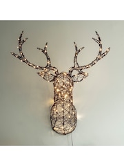 Lights4fun 84cm Rattan Stag's Head LED Wall Light - Image 1 of 4