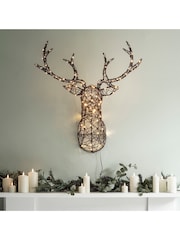 Lights4fun 84cm Rattan Stag's Head LED Wall Light - Image 2 of 4