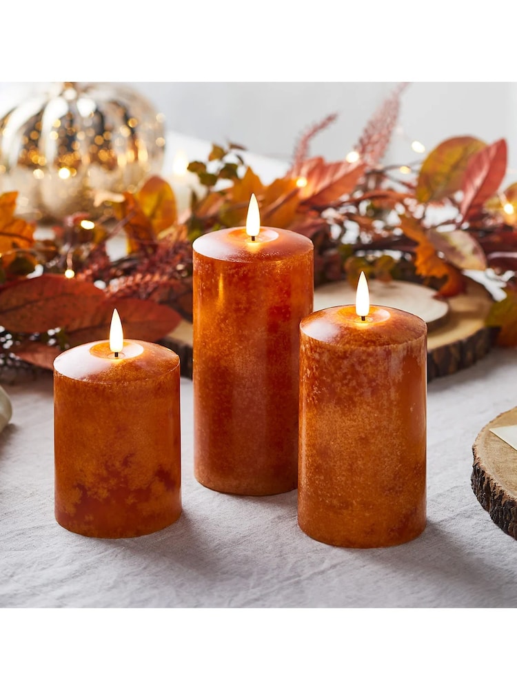 Lights4fun Orange TruGlow® Mottled LED Autumn Candle Trio - Image 2 of 3 Lights4fun Orange TruGlow® Mottled LED Autumn Candle Trio - Image 2 of 3