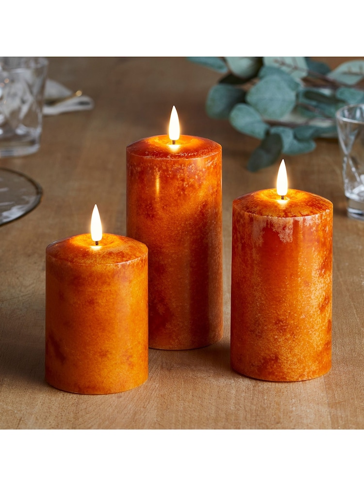 Lights4fun Orange TruGlow® Mottled LED Autumn Candle Trio - Image 3 of 3 Lights4fun Orange TruGlow® Mottled LED Autumn Candle Trio - Image 3 of 3