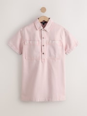 Light Pink Short Sleeve Utility Denim Mini Dress - Image 4 of 6