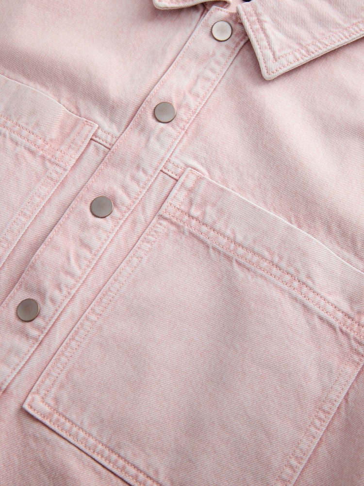 Light Pink Short Sleeve Utility Denim Mini Dress - Image 6 of 6