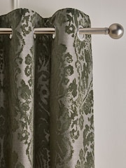 Green Collection Luxe Heavyweight Velvet Damask Eyelet Lined Curtains - Image 1 of 5