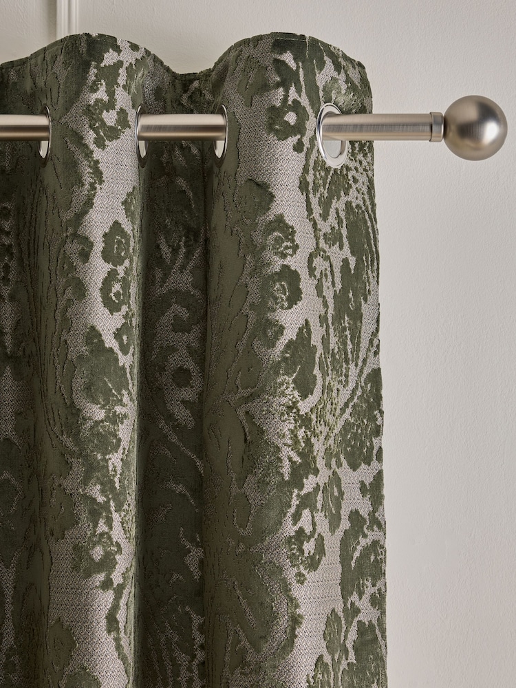 Green Collection Luxe Heavyweight Velvet Damask Eyelet Lined Curtains - Image 1 of 5 Green Collection Luxe Heavyweight Velvet Damask Eyelet Lined Curtains - Image 1 of 5