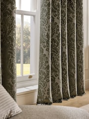 Green Collection Luxe Heavyweight Velvet Damask Eyelet Lined Curtains - Image 4 of 5