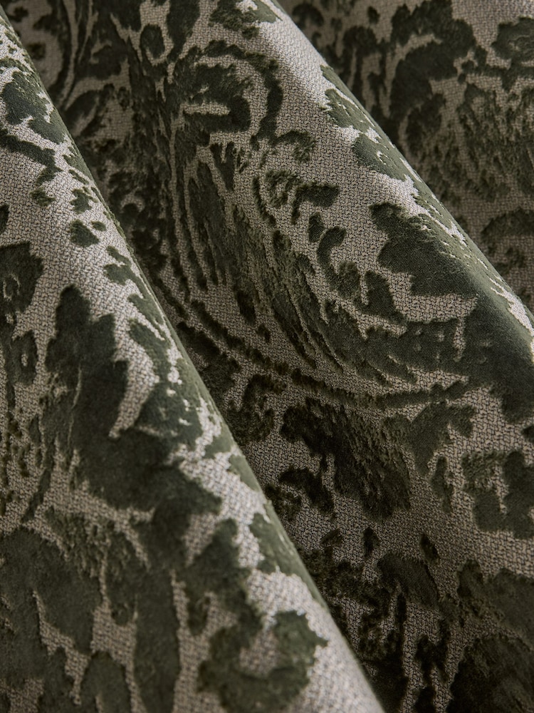 Green Collection Luxe Heavyweight Velvet Damask Eyelet Lined Curtains - Image 5 of 5 Green Collection Luxe Heavyweight Velvet Damask Eyelet Lined Curtains - Image 5 of 5