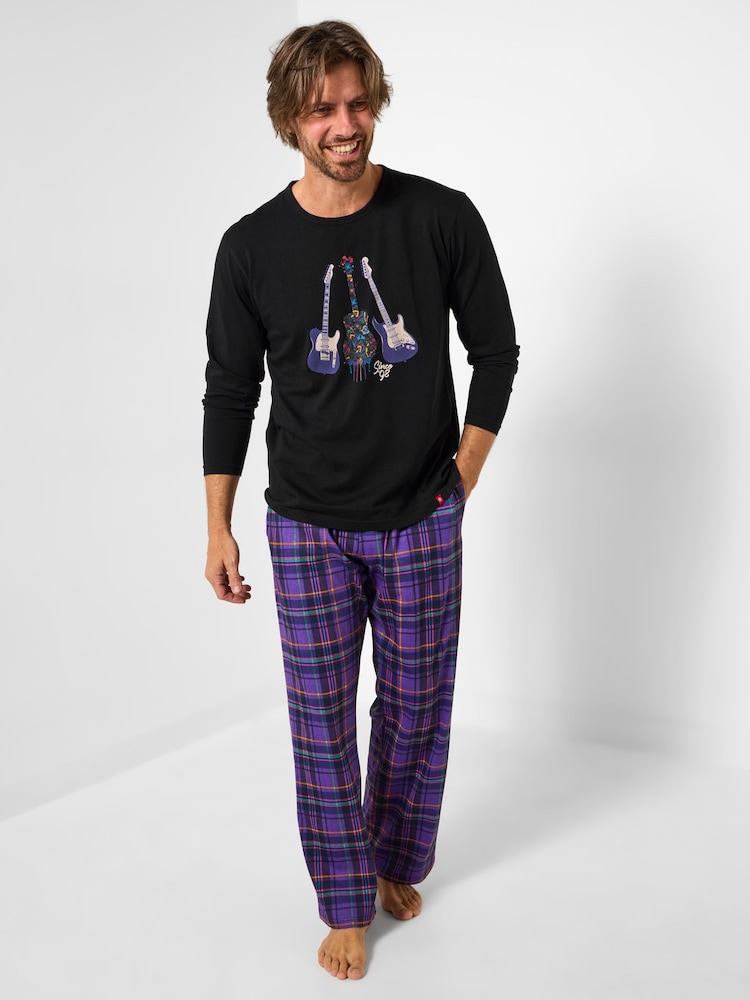Joe Browns Purple Mens Music Print Pyjamas Set - Image 1 of 8 Joe Browns Purple Mens Music Print Pyjamas Set - Image 1 of 8