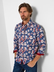 Joe Browns Blue Santa Novelty Printed Long Sleeve Shirt - Image 3 of 8