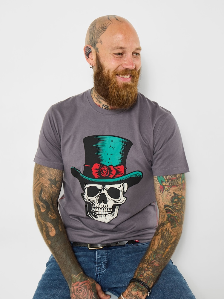 Joe Browns Grey Mens Top Hat Graphic T-Shirt - Image 1 of 5 Joe Browns Grey Mens Top Hat Graphic T-Shirt - Image 1 of 5
