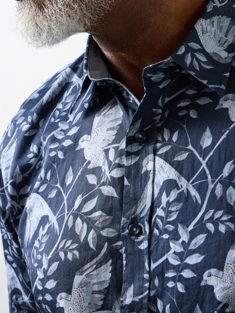Joe Browns Grey Classic Collar Long Sleeve Bird Print Shirt - Image 2 of 5 Joe Browns Grey Classic Collar Long Sleeve Bird Print Shirt - Image 2 of 5