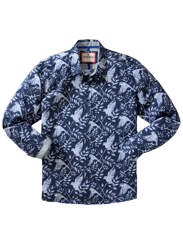 Joe Browns Grey Classic Collar Long Sleeve Bird Print Shirt - Image 5 of 5 Joe Browns Grey Classic Collar Long Sleeve Bird Print Shirt - Image 5 of 5
