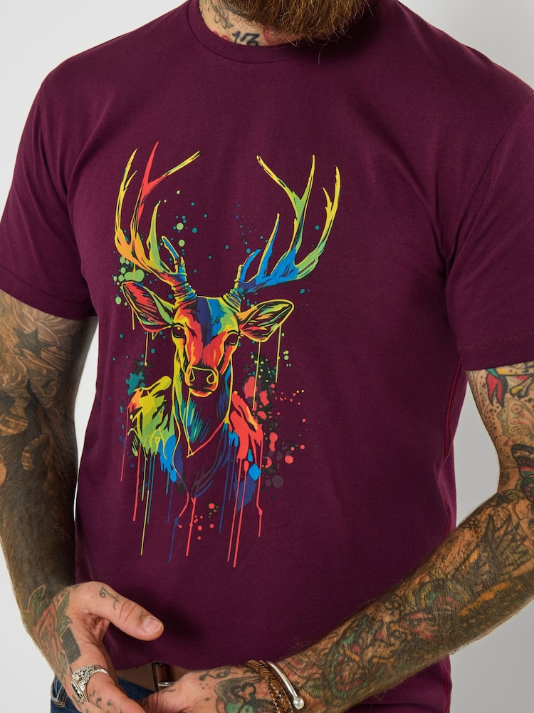 Joe Browns Purple Stag Print Graphic T-Shirt - Image 2 of 5 Joe Browns Purple Stag Print Graphic T-Shirt - Image 2 of 5