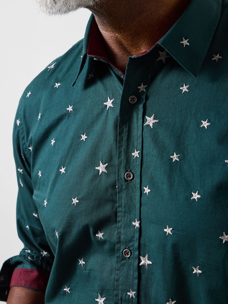 Joe Browns Green Embroidered Star Long Sleeve Shirt - Image 2 of 6 Joe Browns Green Embroidered Star Long Sleeve Shirt - Image 2 of 6