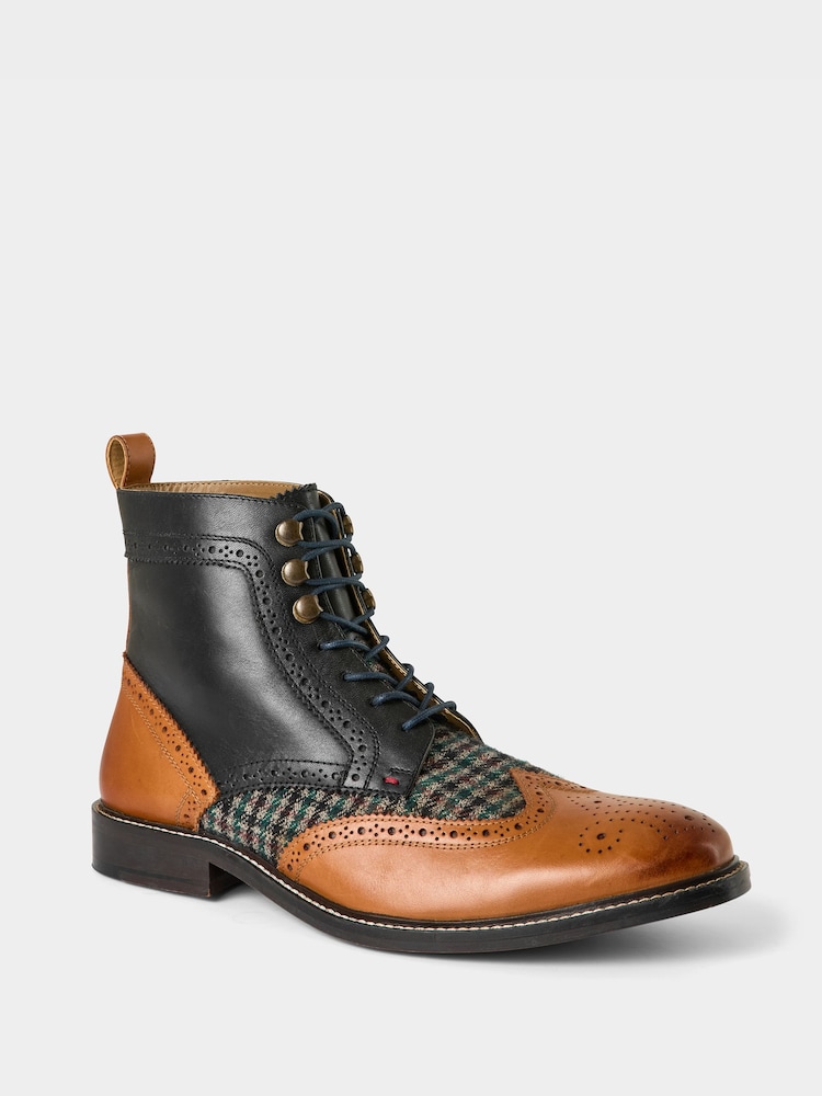 Joe Browns Brown Classic Lace Up Tweed Panelled Leather Boots - Image 2 of 4 Joe Browns Brown Classic Lace Up Tweed Panelled Leather Boots - Image 2 of 4