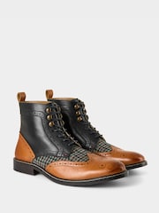 Joe Browns Brown Classic Lace Up Tweed Panelled Leather Boots - Image 3 of 4