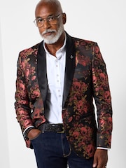 Joe Browns Red Shawl Collar Statement Floral Print Blazer - Image 2 of 7