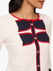 Adrianna Papell White Textured Contrast Double Bow Crop Pullover Sweater - Image 6 of 7
