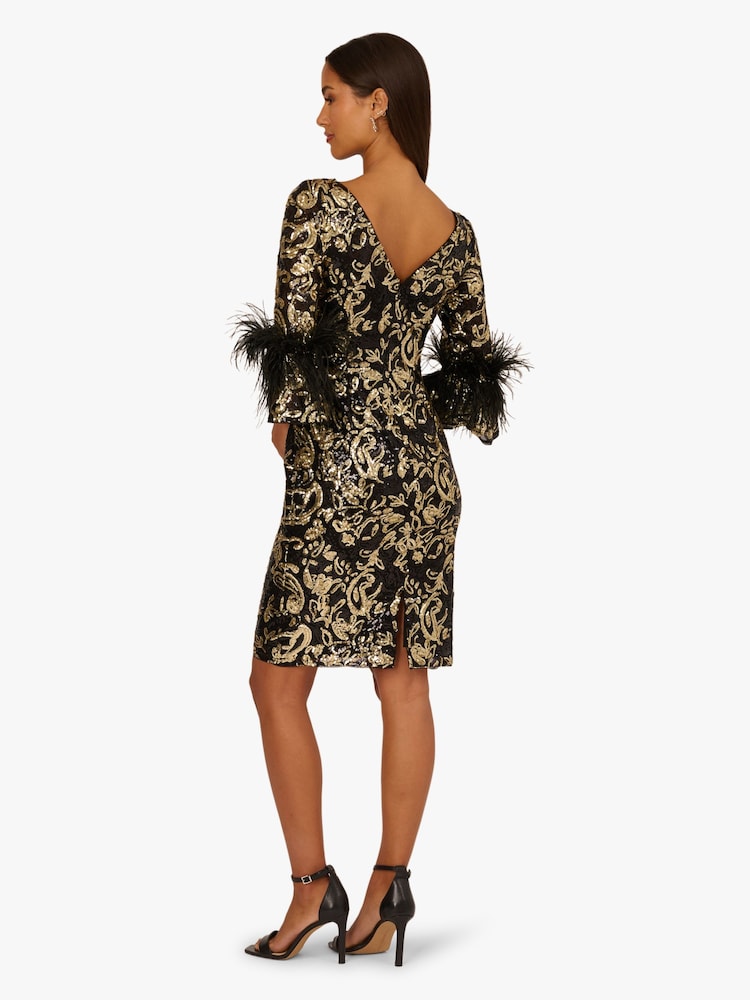 Adrianna Papell Black Sequin Emb Midi Dress - Image 2 of 6 Adrianna Papell Black Sequin Emb Midi Dress - Image 2 of 6