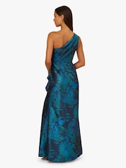 Adrianna Papell Blue One Shoulder Jacquard Gown - Image 2 of 6