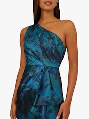 Adrianna Papell Blue One Shoulder Jacquard Gown - Image 4 of 6