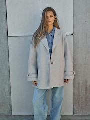 NOISY MAY Grey Oversized Button Up Coat - Image 1 of 1
