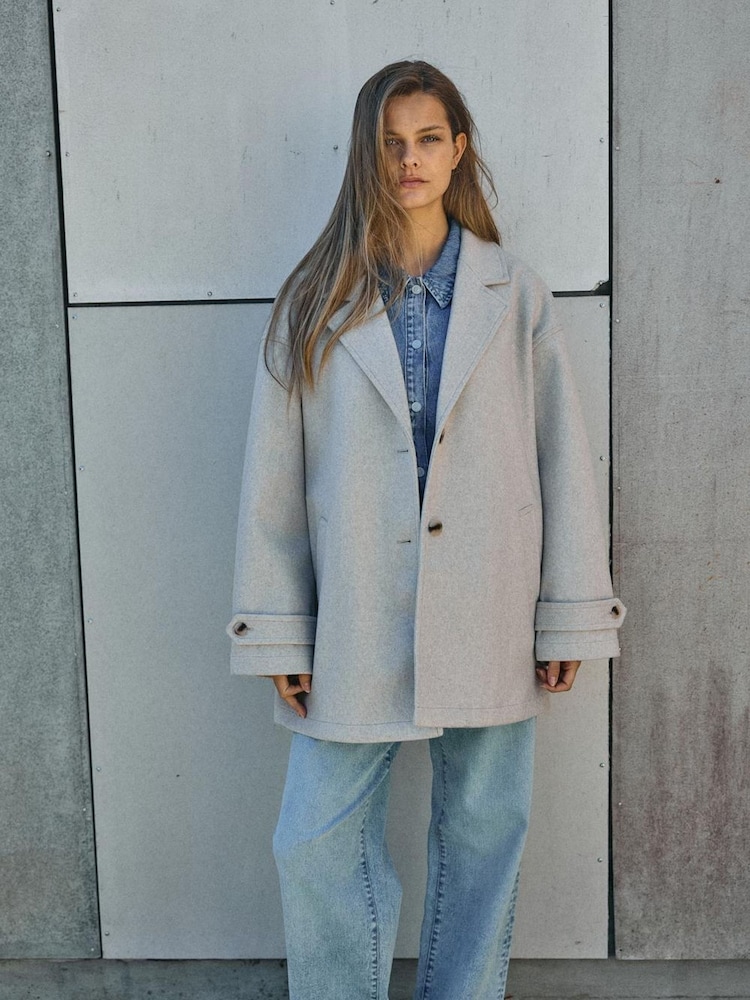 NOISY MAY Grey Oversized Button Up Coat - Image 1 of 1 NOISY MAY Grey Oversized Button Up Coat - Image 1 of 1