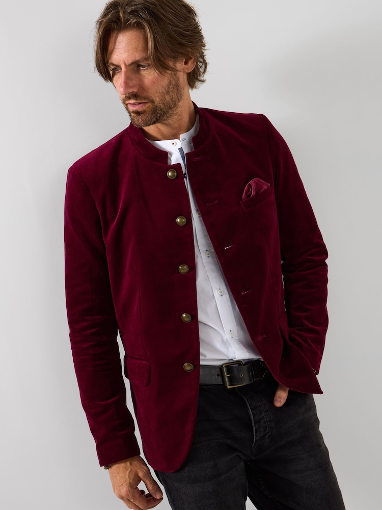 Joe Browns Red Nehru Collar Statement Velour Jacket - Image 1 of 7 Joe Browns Red Nehru Collar Statement Velour Jacket - Image 1 of 7