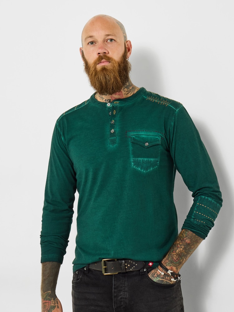 Joe Browns Green Embroidered Stitch & Button Pocket Henley Top - Image 2 of 6 Joe Browns Green Embroidered Stitch & Button Pocket Henley Top - Image 2 of 6