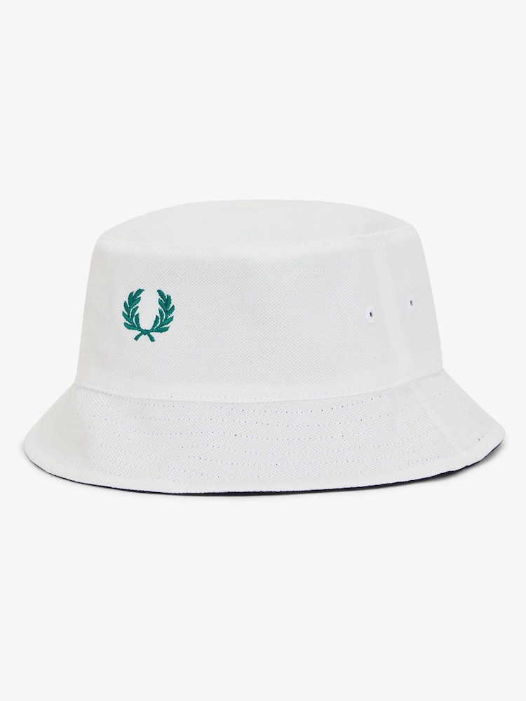 Fred Perry White Reversible Pique Bucket Hat - Image 1 of 4 Fred Perry White Reversible Pique Bucket Hat - Image 1 of 4