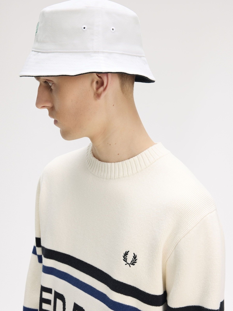 Fred Perry White Reversible Pique Bucket Hat - Image 4 of 4 Fred Perry White Reversible Pique Bucket Hat - Image 4 of 4