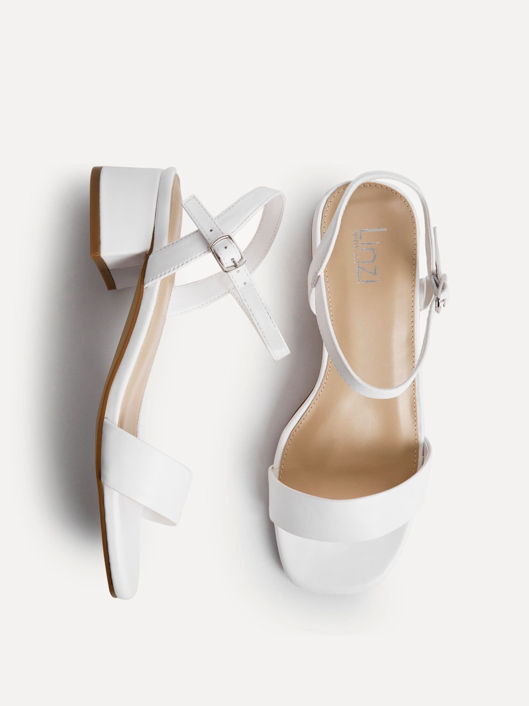 Buy Linzi White Wide Fit Carlie Low Chunky Block Heeled Sandals