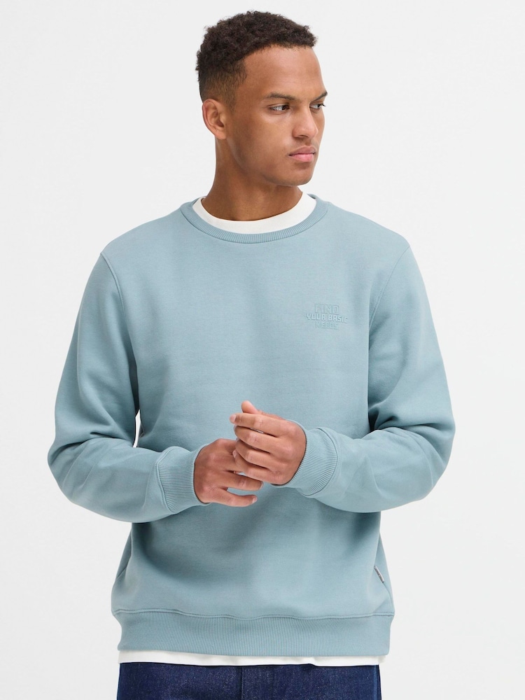 Blend Blue Printed Crew Neck Jumper - Image 1 of 5 Blend Blue Printed Crew Neck Jumper - Image 1 of 5