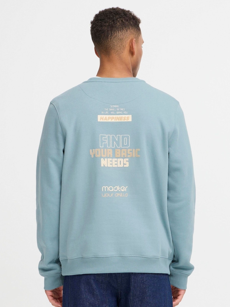Blend Blue Printed Crew Neck Jumper - Image 2 of 5 Blend Blue Printed Crew Neck Jumper - Image 2 of 5