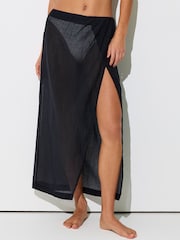 Reiss Navy Rosa Cotton-Blend Gauze Wrap Beach Skirt - Image 3 of 6