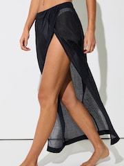 Reiss Navy Rosa Cotton-Blend Gauze Wrap Beach Skirt - Image 4 of 6