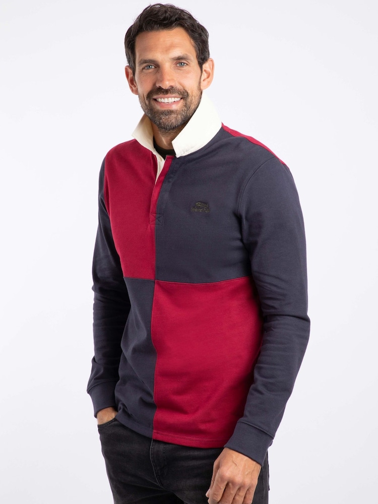 Weird Fish Red Lyon Colourblock Rugby Shirt - Image 1 of 7 Weird Fish Red Lyon Colourblock Rugby Shirt - Image 1 of 7