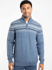 Weird Fish Blue Larner 1/4 Zip Fairisle Pattern Jumper - Image 1 of 7