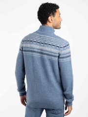 Weird Fish Blue Larner 1/4 Zip Fairisle Pattern Jumper - Image 2 of 7